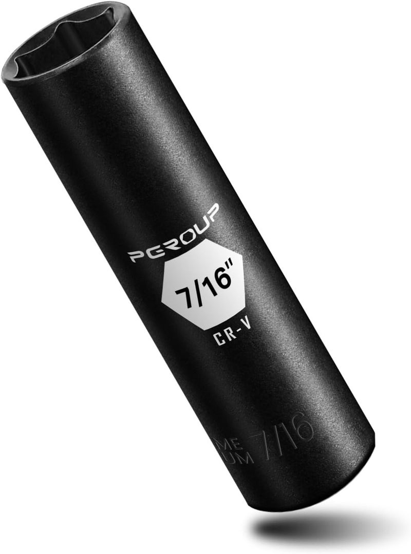 pgroup 3/8” Drive Deep Impact Socket, SAE(7/16 Inch socket), 6-Point, Cr-V Steel With Black Manganese Phosphate Coating - Image 1